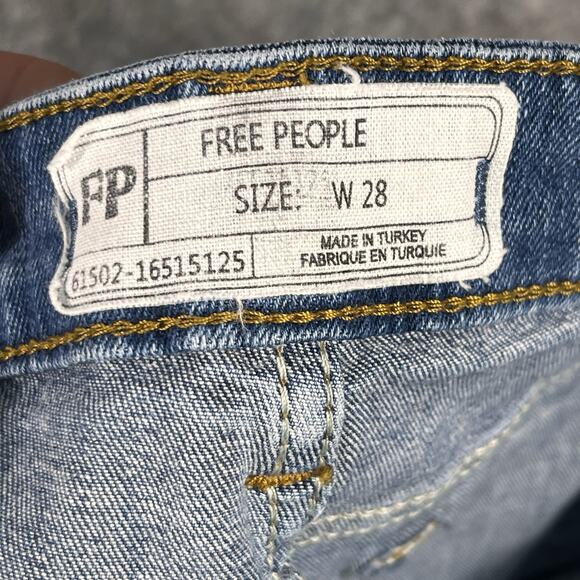 Free People Jeans Raw Straight Boot Hem Mid Rise Blue 61502-16515125 Size 28 - Picture 11 of 11